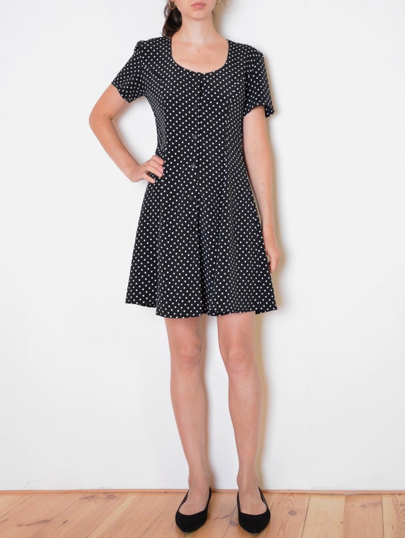 black and white polka dot skater dress