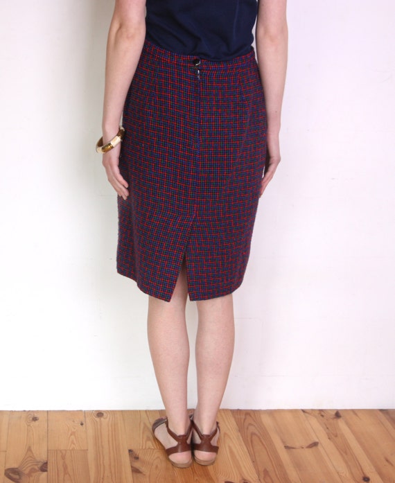 80's tweed skirt, plaid green blue red purple bla… - image 5