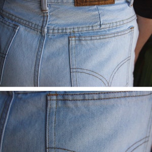90's French mom jeans, light blue denim high waisted pants, white blue denim size medium or large, grunge denim trousers image 5