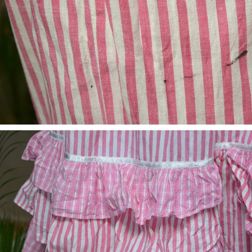 70's three part set, bloomers, skirt and blouse striped coordinates, retro vintage romantic cute old shops fashioned kawaii summer white and pink
