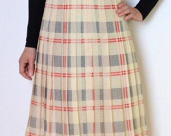 70's Céline Paris Skirt, Pleated Plaid Print a Line Midi 70's Céline Paris Skirt, Pleated Plaid Print a Line Midi