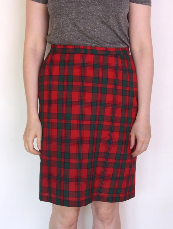 80's tartan pencil skirt, high waisted plaid penc… - image 2