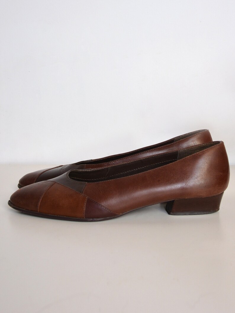 80's Brown Leather Pumps Low Heel Ballerina Shoes Etsy