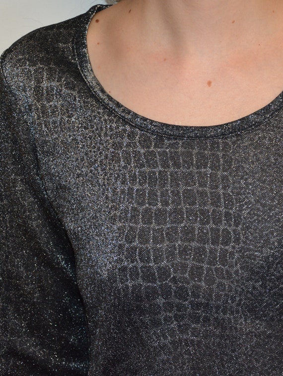 90's crocodile pattern silver lurex blouse, snake… - image 7