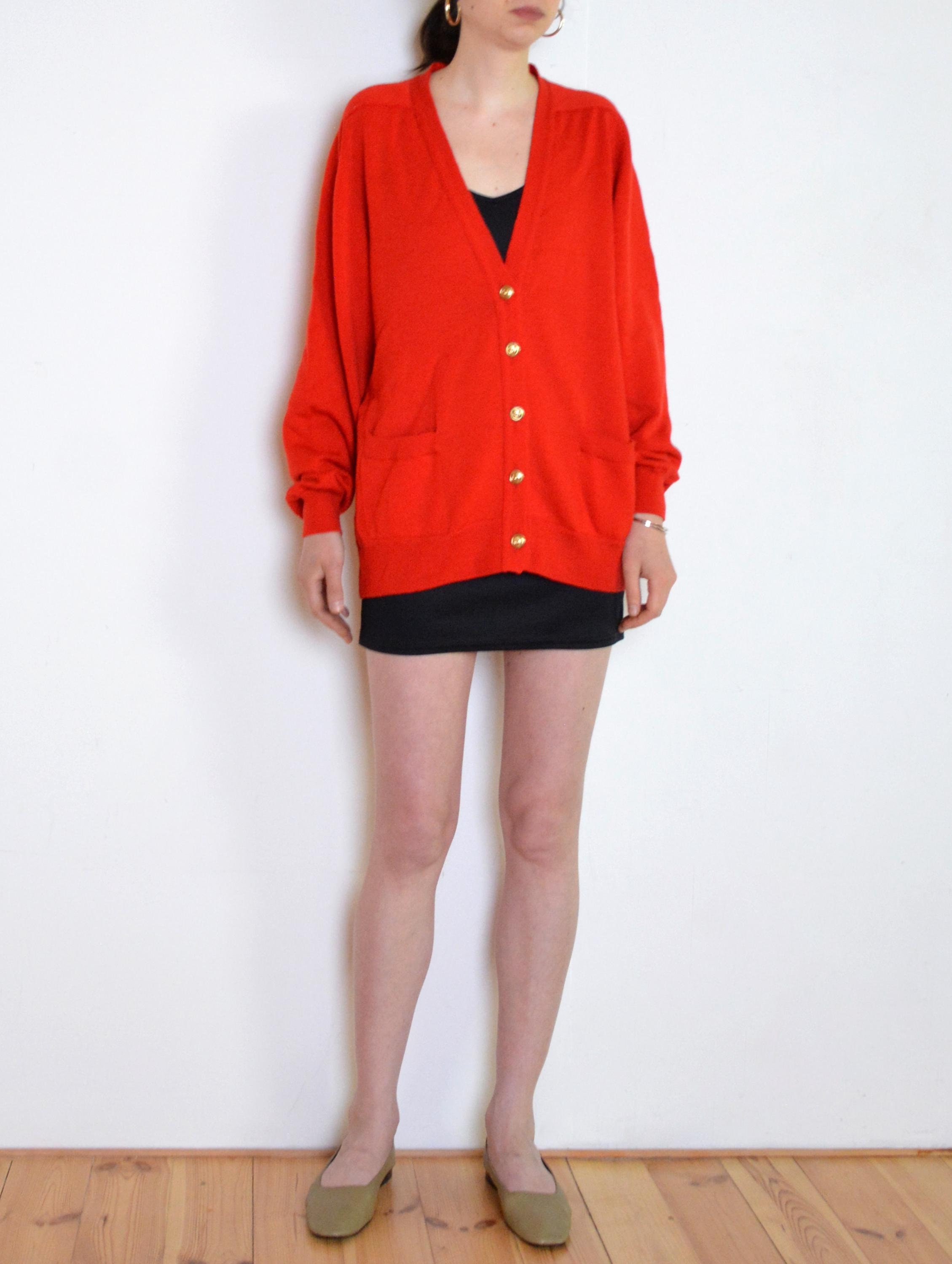 90s Pringle of Scotland Red Wool Cardigan With Golden