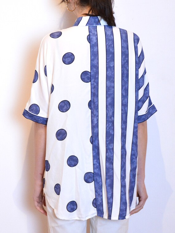80s dots and stripes blouse, abstract print short… - image 3