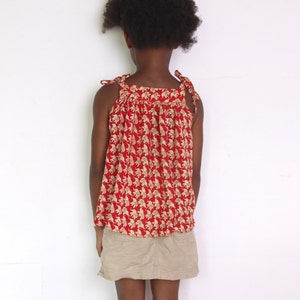 90's Indian elephant print girls blouse, strappy top for children, red and gold oriental pattern, scarf print, hippie summer top image 3