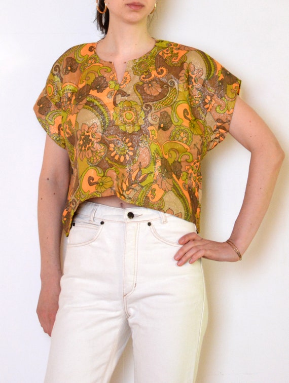70's paisley metallic thread blouse, hippie bohem… - image 3