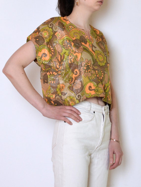 70's paisley metallic thread blouse, hippie bohem… - image 5