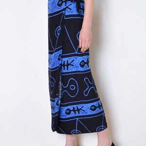 90's wrap skirt, fish print black and blue, seaside, psychedelic, rave, beach vintage midi maxi skirt image 3