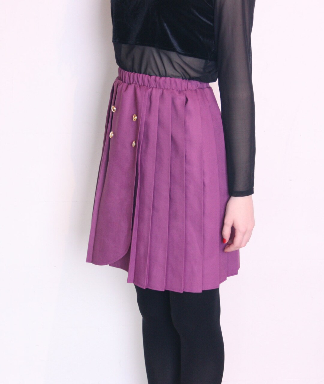 70's Pleated Mini Skirt, Purple Pink Flared Skirt, a Line Skirt, Xxs ...