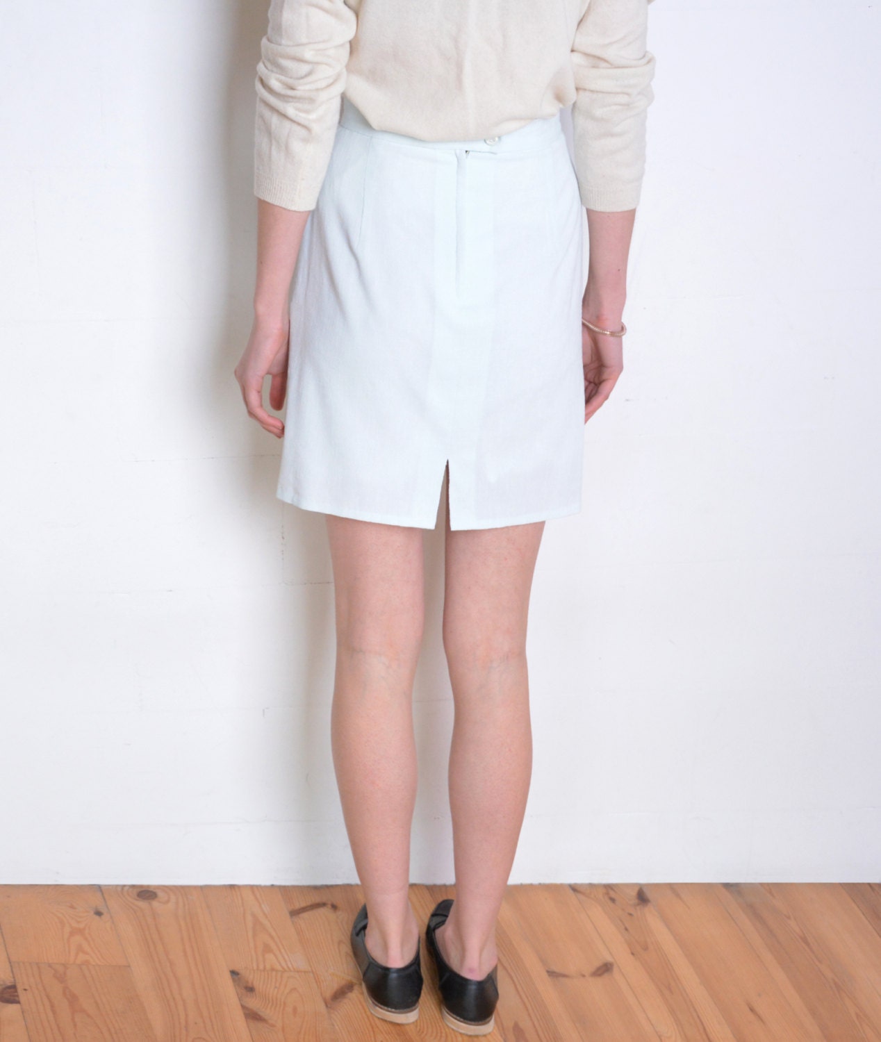 90 s Pale Mint Green Pencil Skirt Light Blue Green High Waisted
