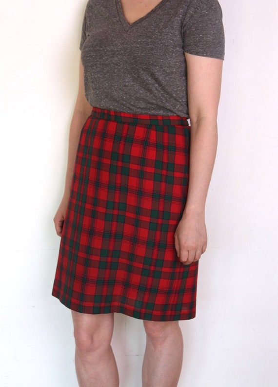 80's tartan pencil skirt, high waisted plaid penc… - image 1