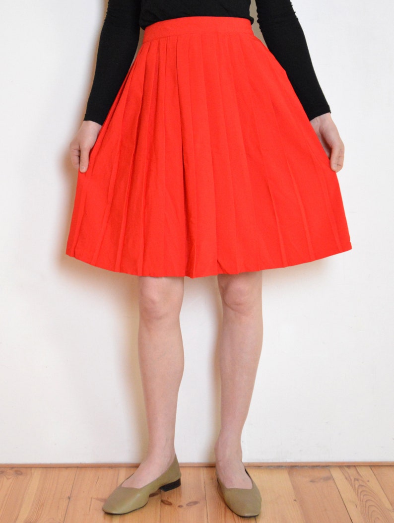 80's Red Pleated Skirt Bright Red a Line Midi Skirt Etsy