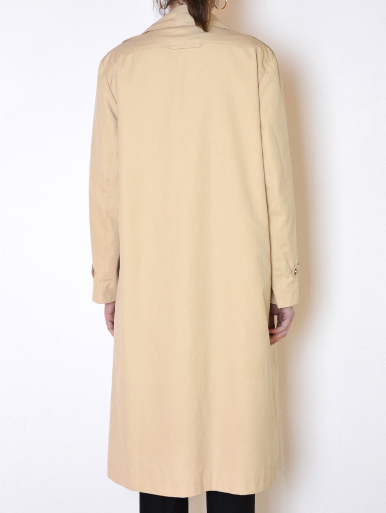 70's beige coat, classic knee length coat, retro old fashioned mac midi coat size medium large image 4