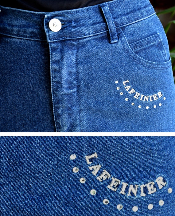 90's high waisted jeans with gemstones, dark blue… - image 5