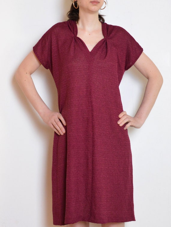 70's burgundy knit dress, dark red bouclé dress w… - image 7
