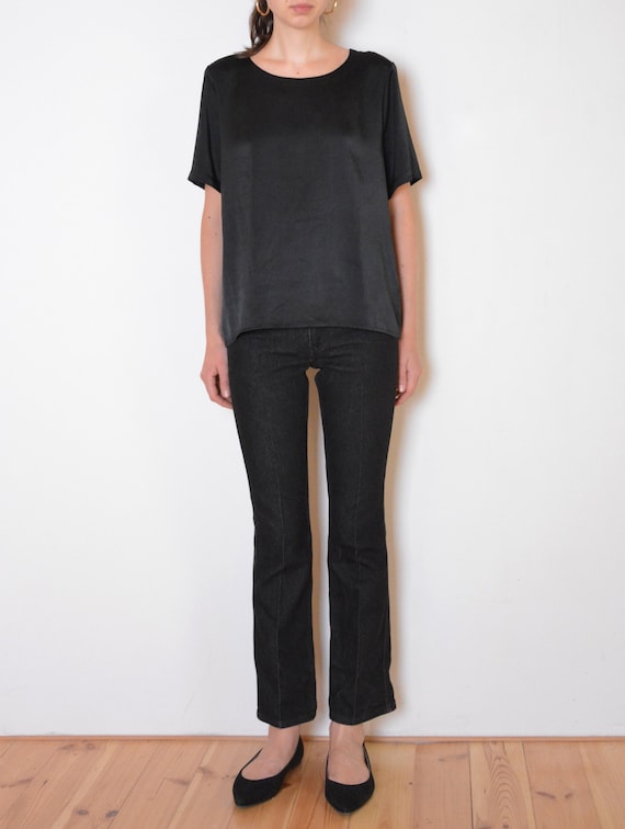 90's Yves Saint Laurent top, black satin t shirt,… - image 1