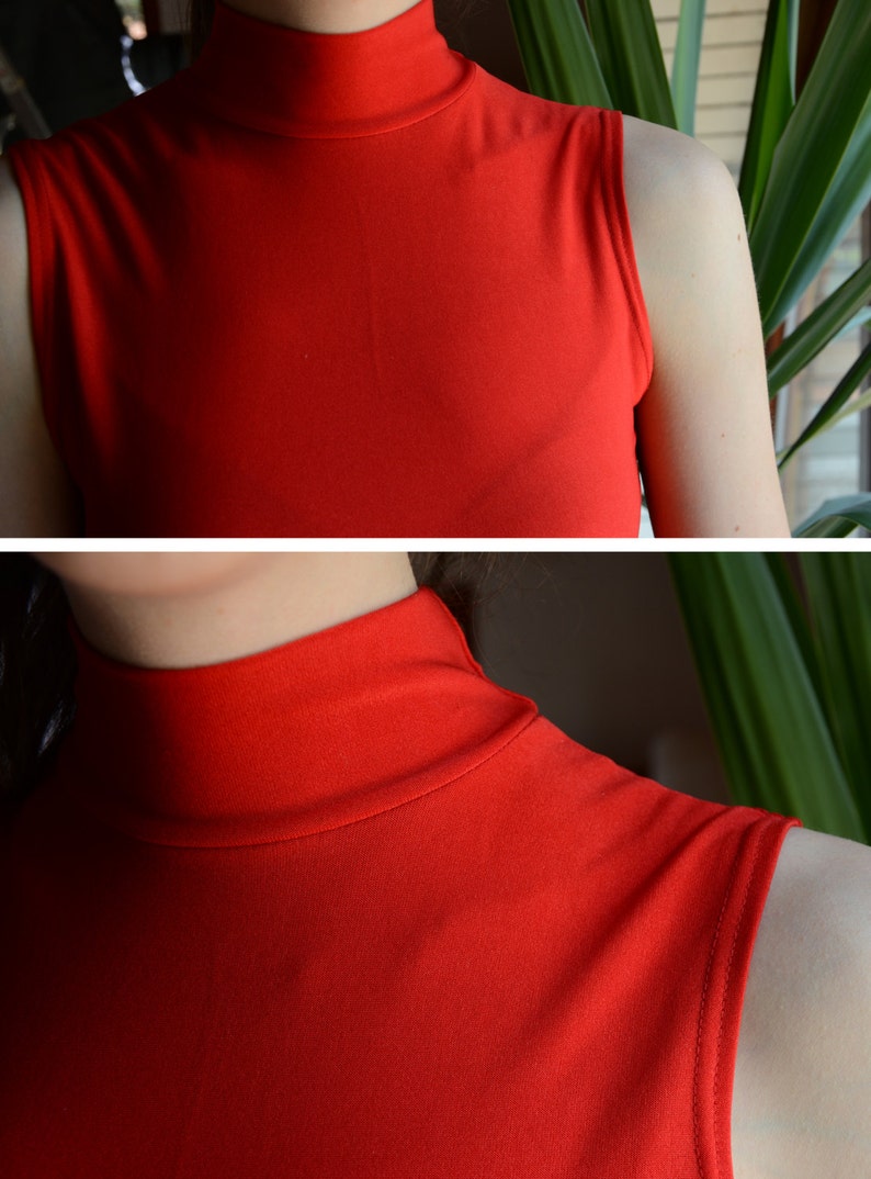 bright red blouse club kid 90/'s red sleeveless mock neck blouse grunge mod blouse