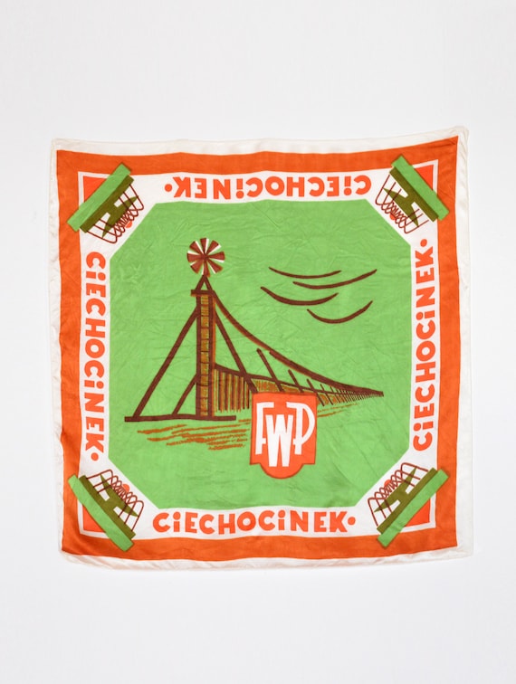 60's Polish health spa scarf, graduation tower re… - image 1