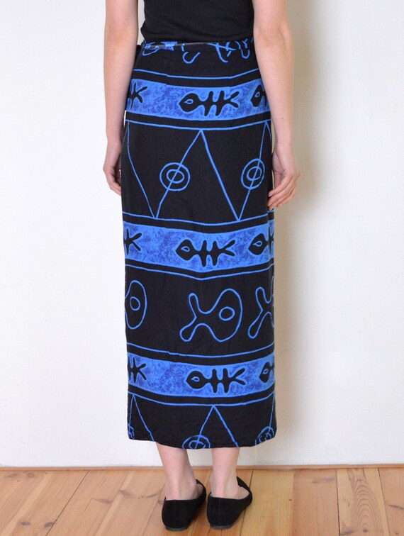 90's wrap skirt, fish print black and blue, seasi… - image 4