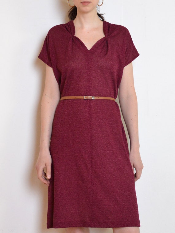 70's burgundy knit dress, dark red bouclé dress w… - image 6