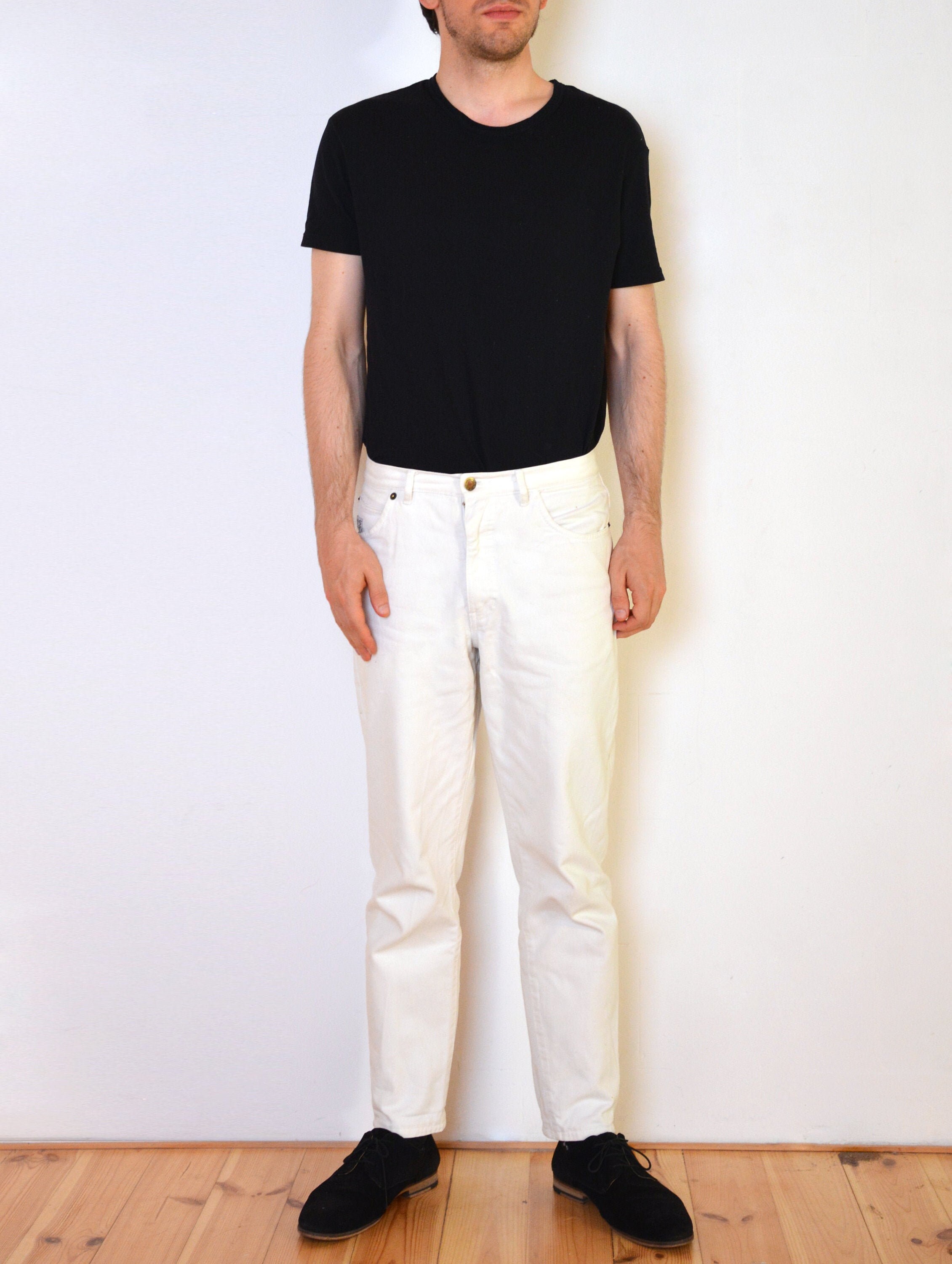 90's H.I.S. White Jeans, Vintage Men's Straight Classic Fit 90's H.I.S. White Jeans, Vintage Men's Straight Classic Fit