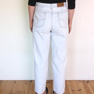 90's French mom jeans, light blue denim high waisted pants, white blue denim size medium or large, grunge denim trousers image 3