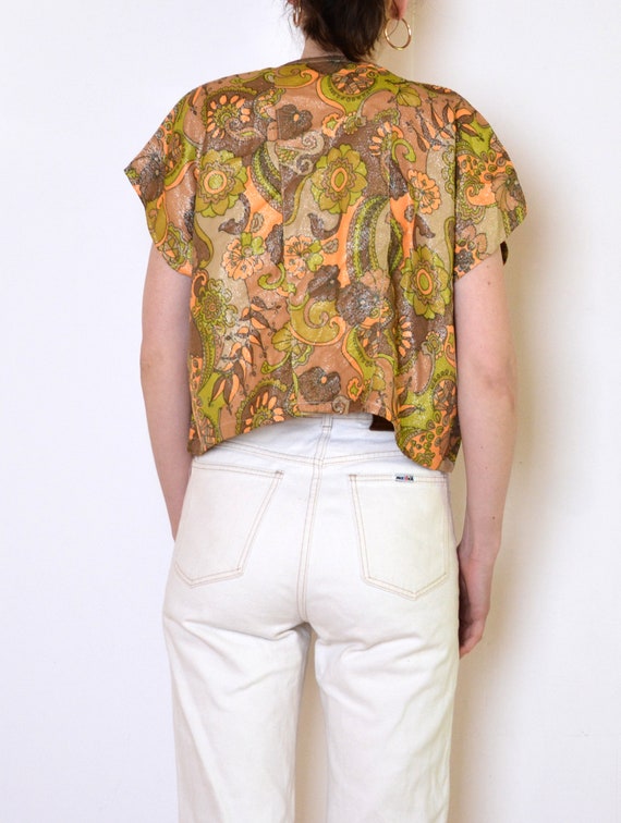 70's paisley metallic thread blouse, hippie bohem… - image 4