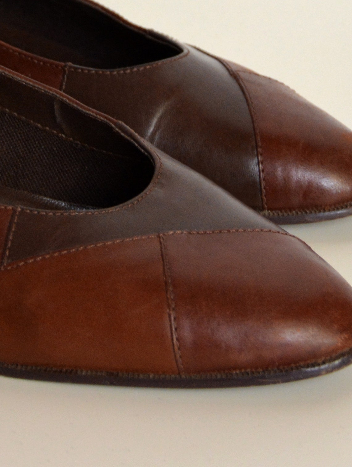 80's brown leather pumps low heel ballerina shoes Etsy