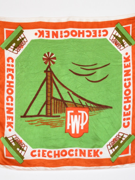 60's Polish health spa scarf, graduation tower re… - image 2