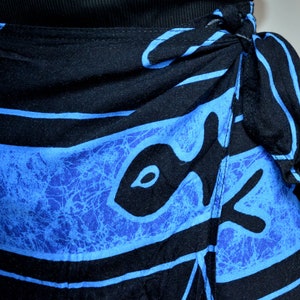 90's wrap skirt, fish print black and blue, seaside, psychedelic, rave, beach vintage midi maxi skirt image 7