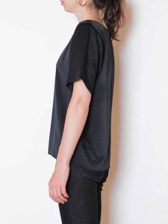 90's Yves Saint Laurent top, black satin t shirt,… - image 3