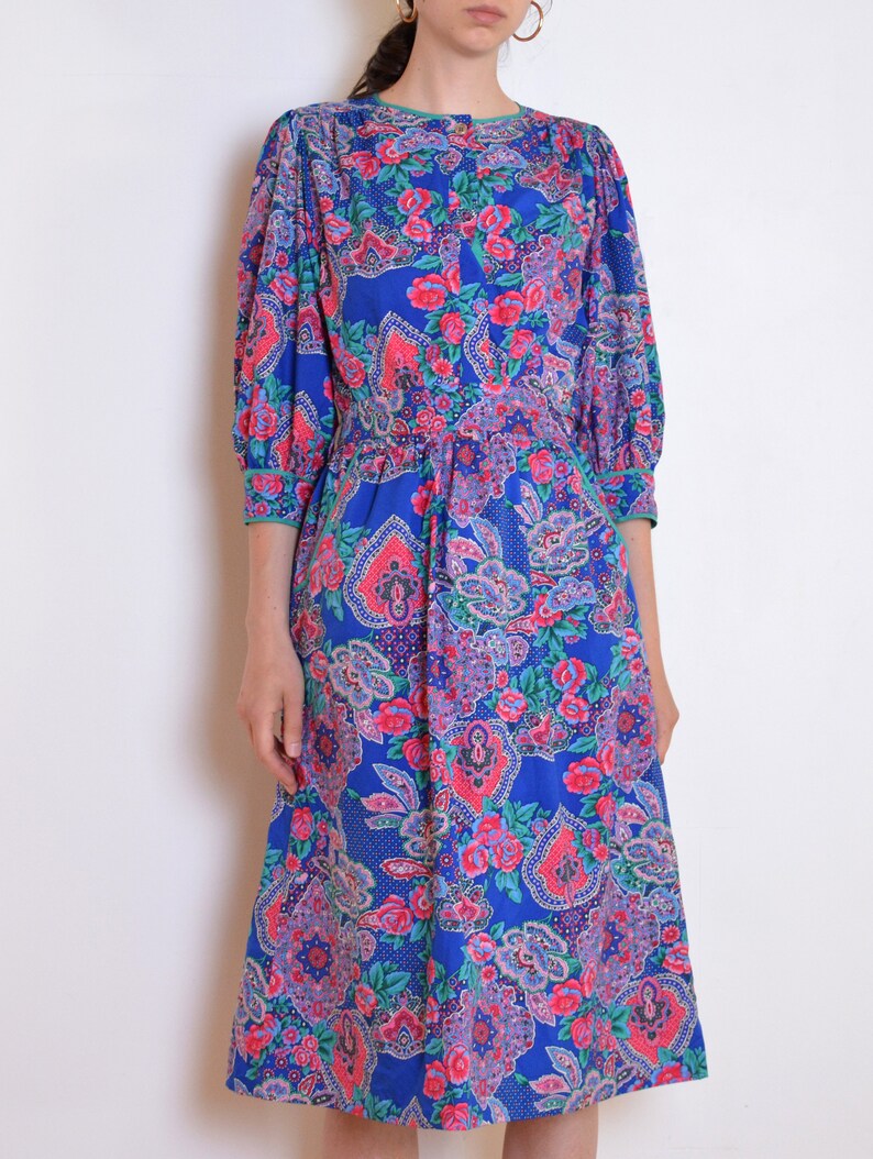 80's Folk Print Midi Dress Russian Polish or Ukrainian - Etsy