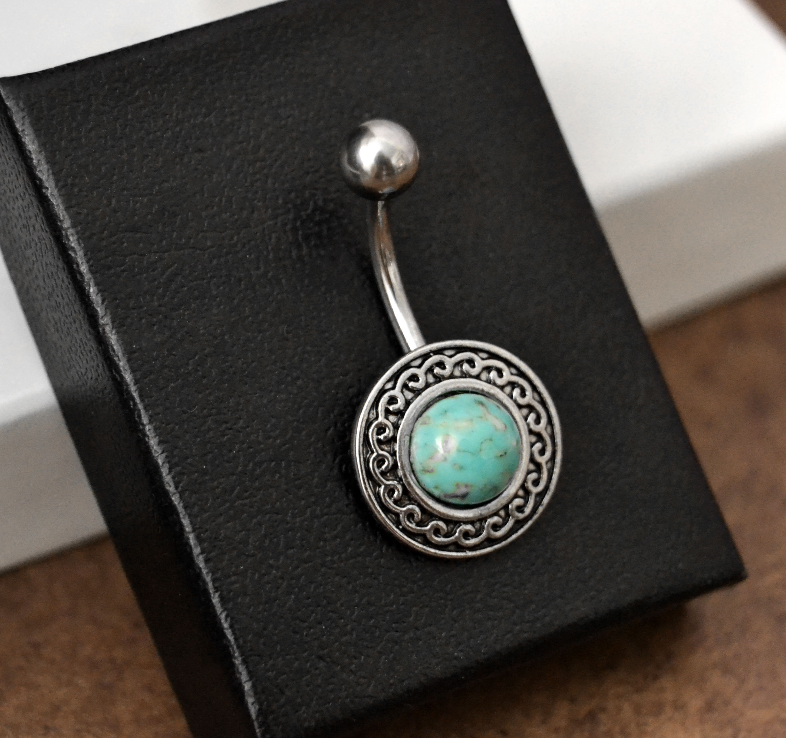 Turquoise Belly Button Ring Blue Green Belly Ring Stone Belly Etsy