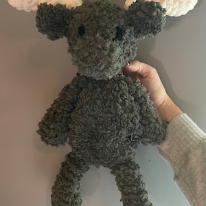 Crocheted Sherpa brown moose meme lovey blanket amigurumi stuffed animal doll