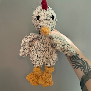 Crocheted chicken hen lovey meme doll blanket stuffed animal amigurumi