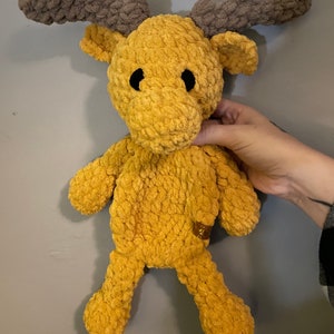Crocheted moose meme lovey blanket amigurumi stuffed animal doll