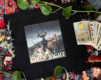 Borsa tote "Girls Night" della strega, borsa del mercato di storia dell'arte di astrologia, borsa della spesa mistica e celeste, su ordinazione