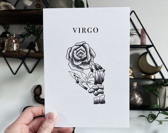 Virgo Astrology 5x7 Print, Zodiac Sign Art, Celestial Wall Hanging, Horoscope Home Decor, Star Sign Gift, Earth Sign Art, Astrology Tattoo