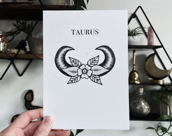 Taurus Astrology 5x7 Print, Zodiac Sign Art, Celestial Wall Hanging, Horoscope Home Decor, Star Sign Gift, Earth Sign Art, Astrology Tattoo