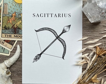 Sagittarius Astrology 5x7 Print, Zodiac Sign Art, Celestial Wall Hanging, Horoscope Home Decor, Star Sign Gift, Fire Sign Tattoo Art