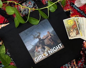 Witch "Girls Night" Tote Bag, Astrology Art History Market Bag, Mystic Coven & Celestial Shopping Bag, Made to Order