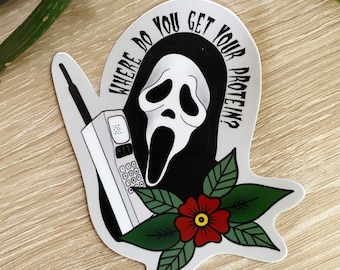 Ghostface Scream vegan sticker, halloween plant based sticker, horror vegan sticker, scary movie sticker, spooky vegetarian sticker