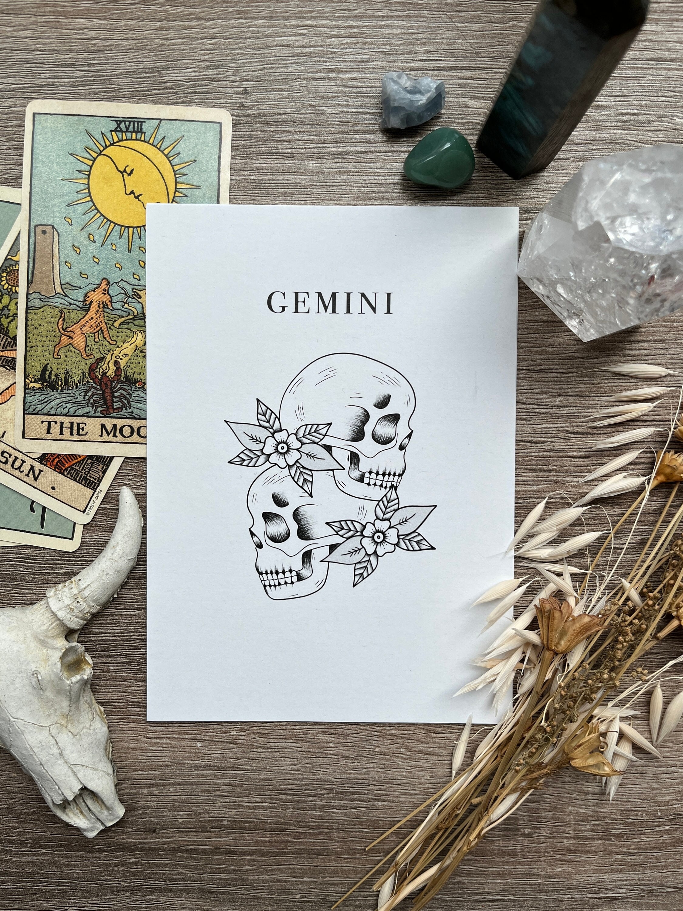 Gemini Astrology 5x7 Print, Zodiac Sign Art, Celestial Wall