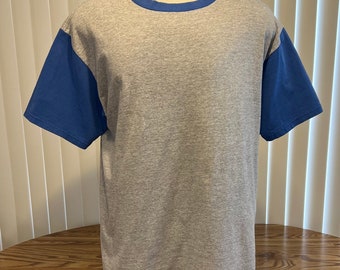 Nutmeg Mills Vintage T Shirt Blue & Gray Blank Short Sleeve Cotton Blend Large