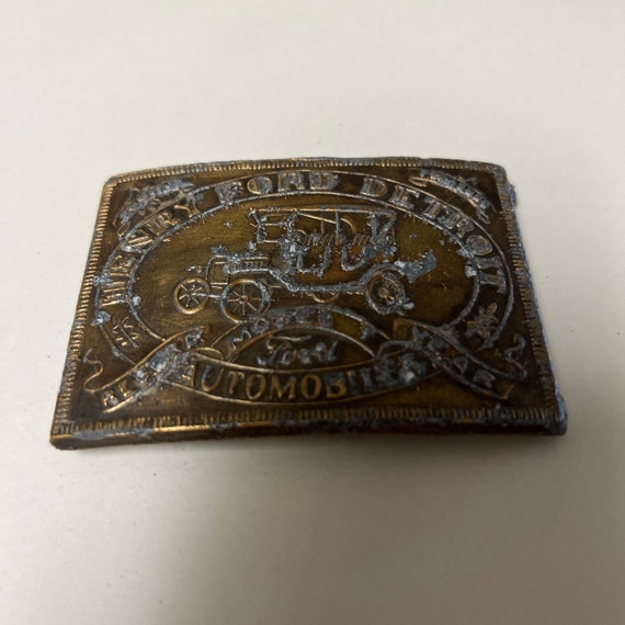 Vintage Henry Ford Model T Brass Belt Buckle 3.25… - image 1