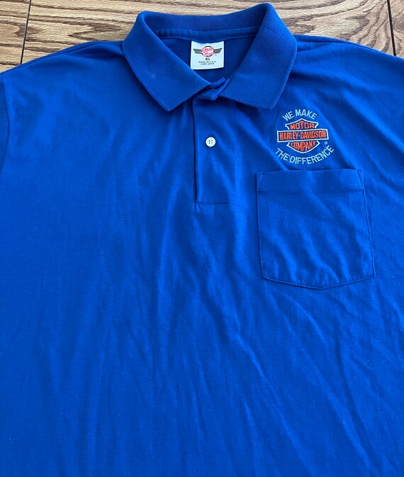 Harley Davidson VTG Employee Polo Shirt Blue Pocket S… Gem