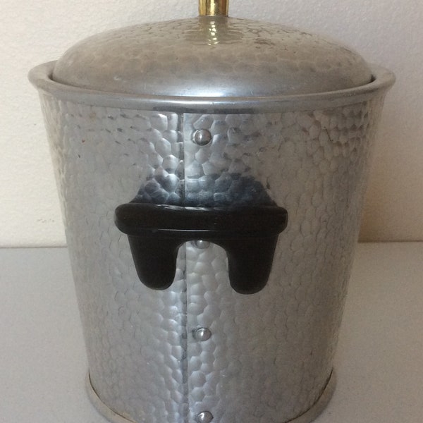 Mid Century Spain Hammered Aluminum Ice Bucket Bakelite Handles Vintage Barware