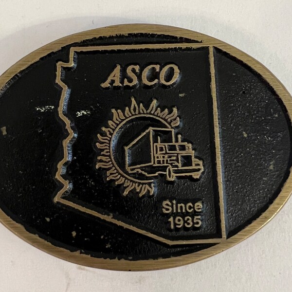 VTG ASCO Belt Buckle Brass 3 1/2” Oval Dyna Buckle Provo Utah